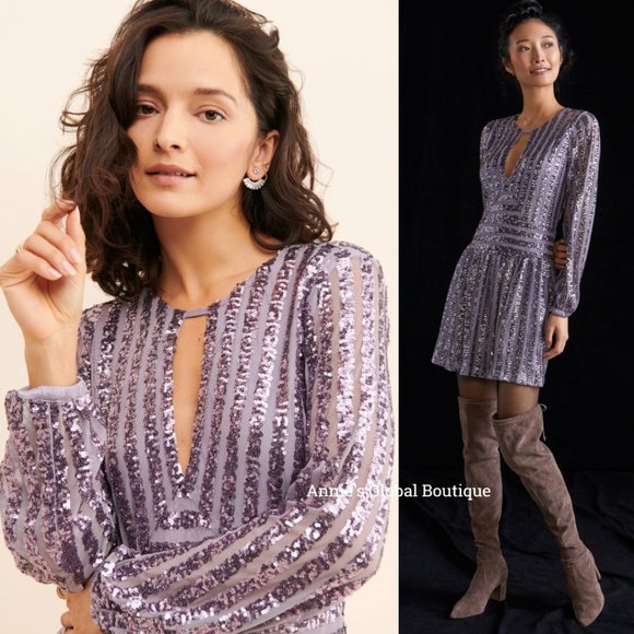 NWT ANTHROPOLOGIE Sequined Open-Back Mini Dress. Size 6 - Picture 16 of 16